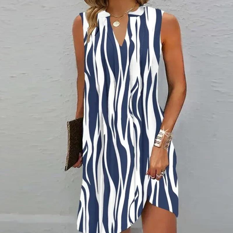 Women's Multi-color A-line Sleeveless Dress Summer V-neck Printed Casual Dresses