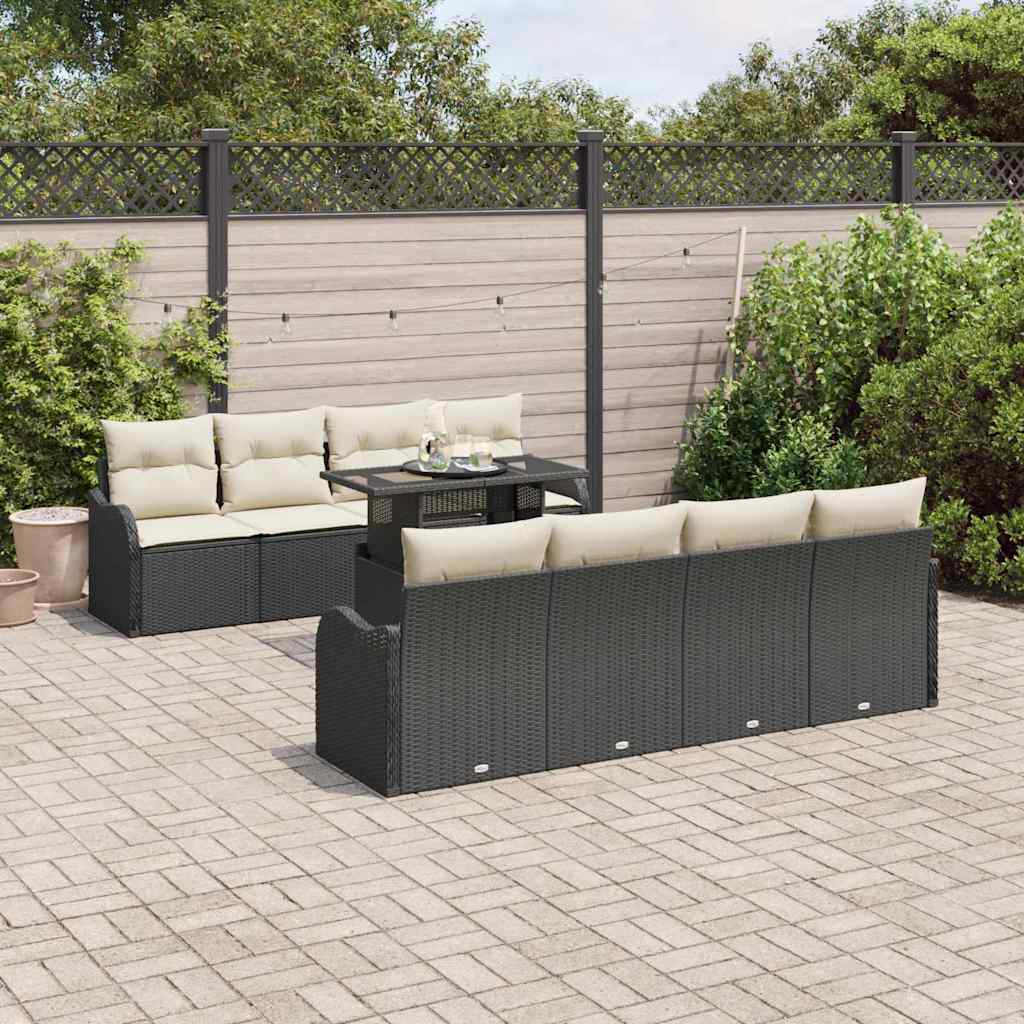 Garden Sofa Set with Cushions 9 pcs Black Poly Rattan