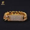 NUOYA Flip Lock Cuban Bracelet 18mm 18K Gold Plated Iced Baguette Cut Zircon Hip Hop Heavy Duty Jewelry