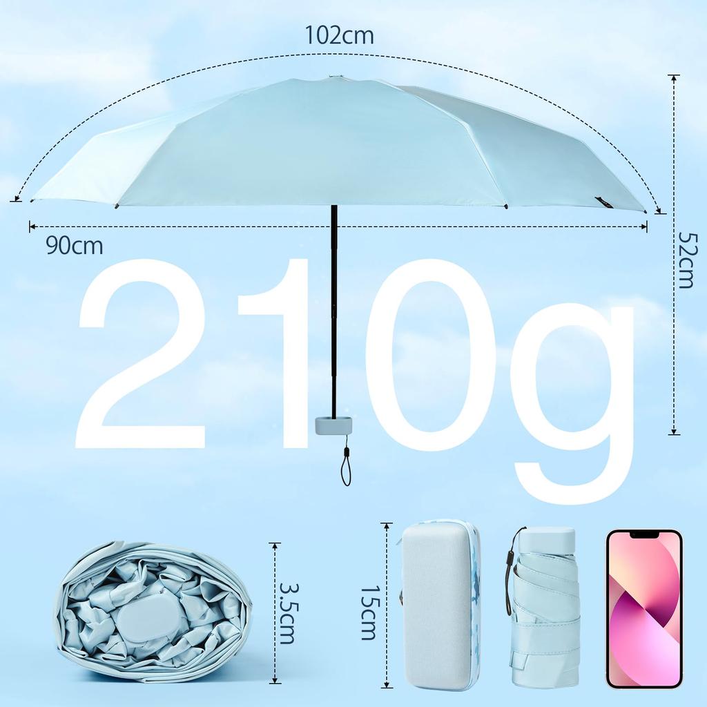 Folding UV Light Folding Folding Folding For Sunny and Rainy Complete Light Heat Windproof and Water Rainy Season 6 Folding Case Sky Blue Umbrella,