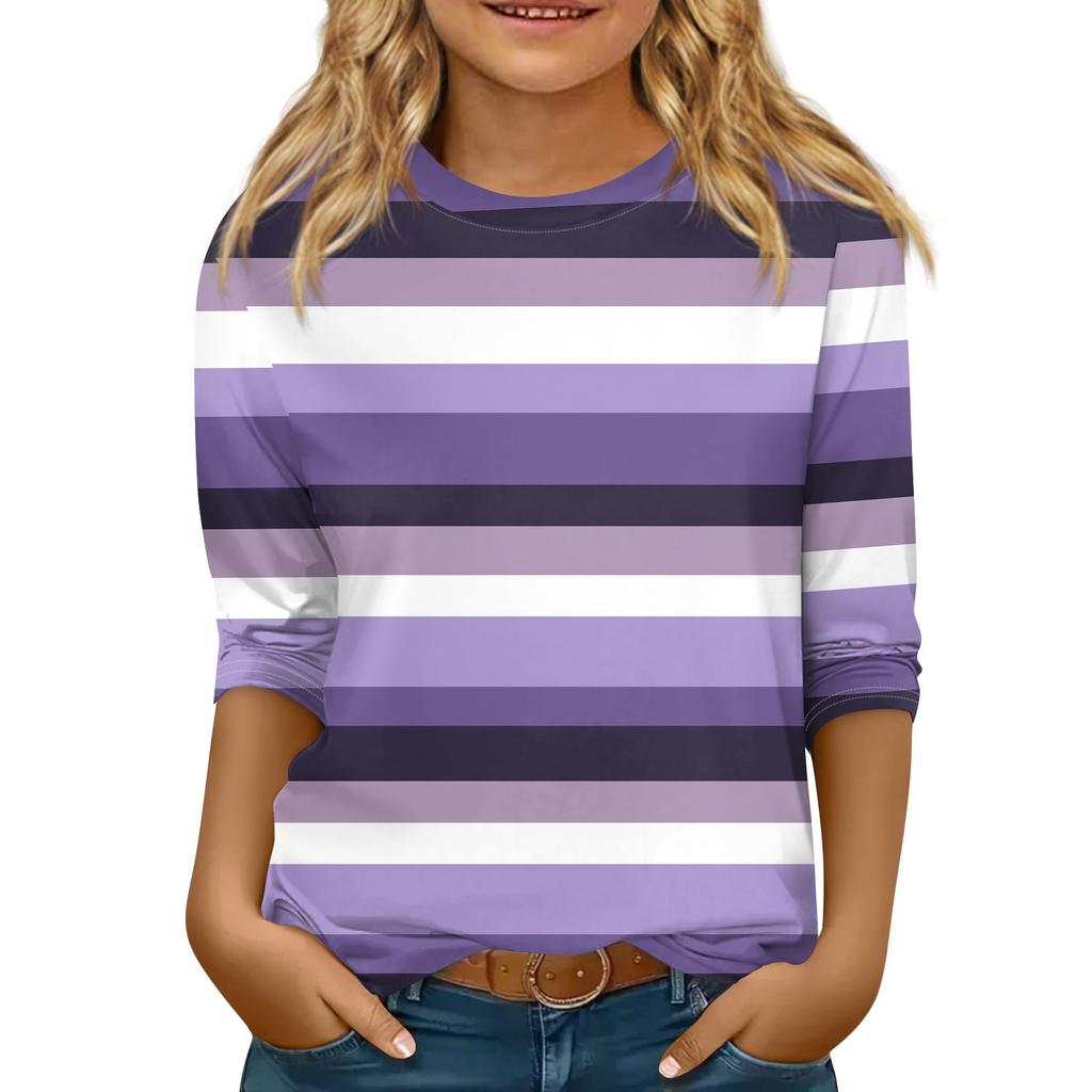 Children's 3/4 Sleeve Tops Casual Print T Shirt Round Neck Pullover Blouse