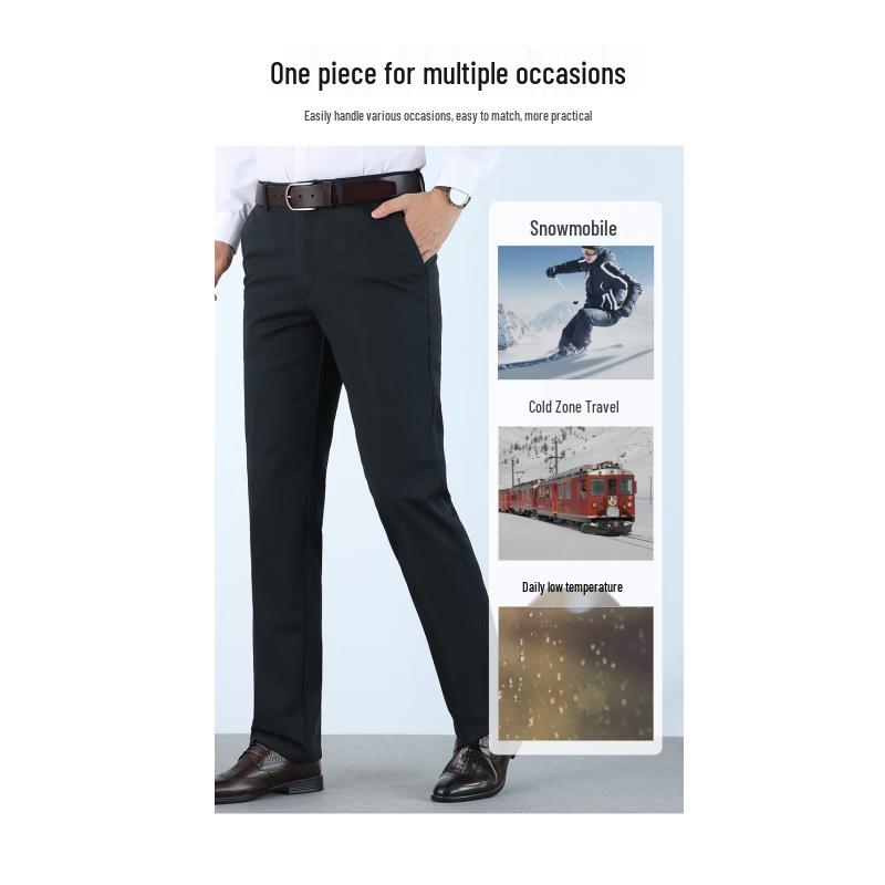 Luomeng Мужские утепленные флисовые брюки прямого кроя в стиле business casual