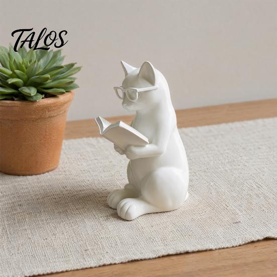 Настольное украшение Кот 3D-печатная фигурка Читающий кот, Декоративный орнамент с утяжеленным нескользящим основанием, Ленивое произведение искусства Интеллектуальная статуэтка Глаз