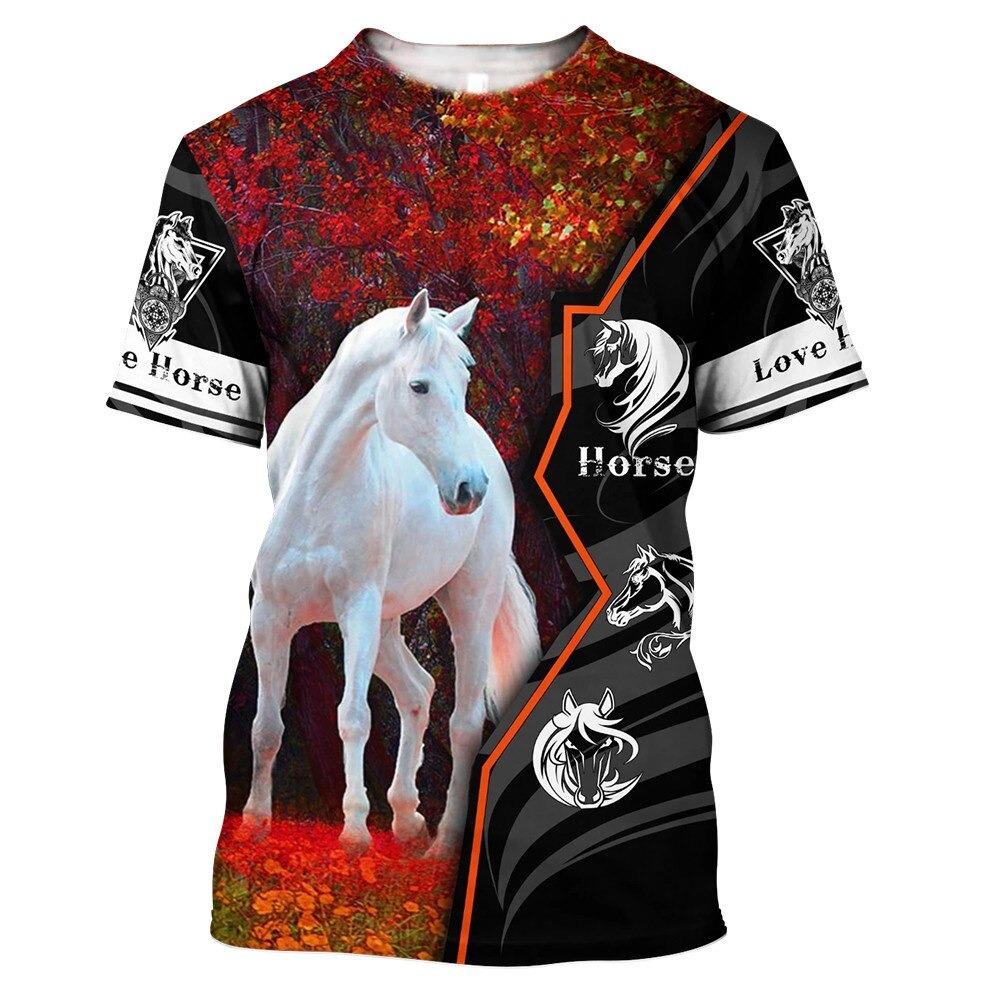 Summer Men's T-Shirt Funny Animal Print Running Horse Pattern Fashion Round Neck Short Sleeve Shirt Street Casual Oversized Top