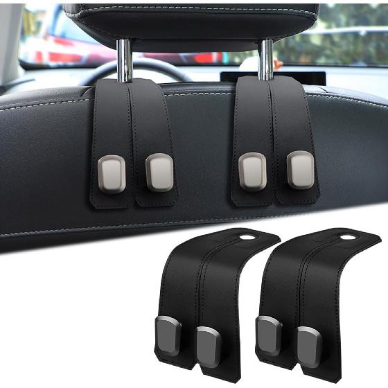 Elegananccy 2 Pack Double Car Seat Headrest Hooks, Leather Car Purse Hanger Holder For Bags, Cars Organizer And Storage Accessories For Women(Black)