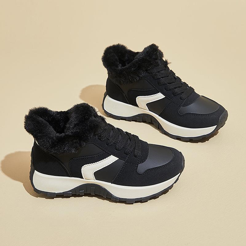 Женские зимние ботинки для снега, ботильоны на толстой платформе, со шнуровкой и подкладкой из искусственного меха, нескользящие высокие кроссовки с флисовой подкладкой, теплая обувь для ходьбы