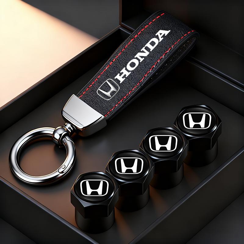Car Tire Wheel Valve Caps Cover Suede Car Key Chain Ring Keychain For Honda Civic Fit Jazz Accord Pilot CRV Odyssey Passport HRV BRGKL1