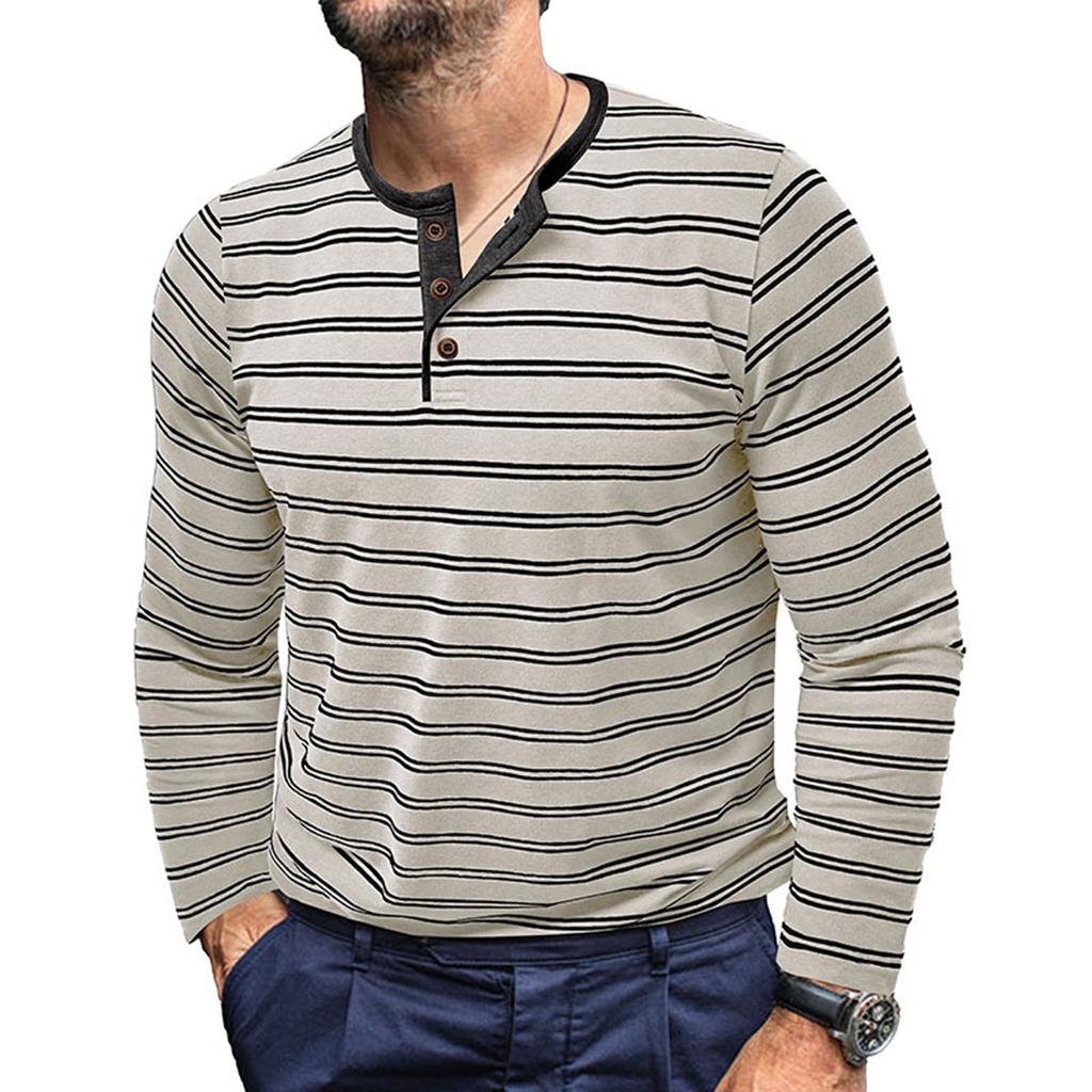 Men's And Winter Long Sleeve Men's Striped Three-Button Top