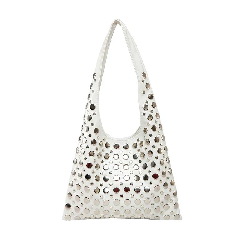 Fashion PU Big Rivets Designer Style Shoulder Bags for Girls  Trendy Large Capacity Personality  Girl Style Handbags