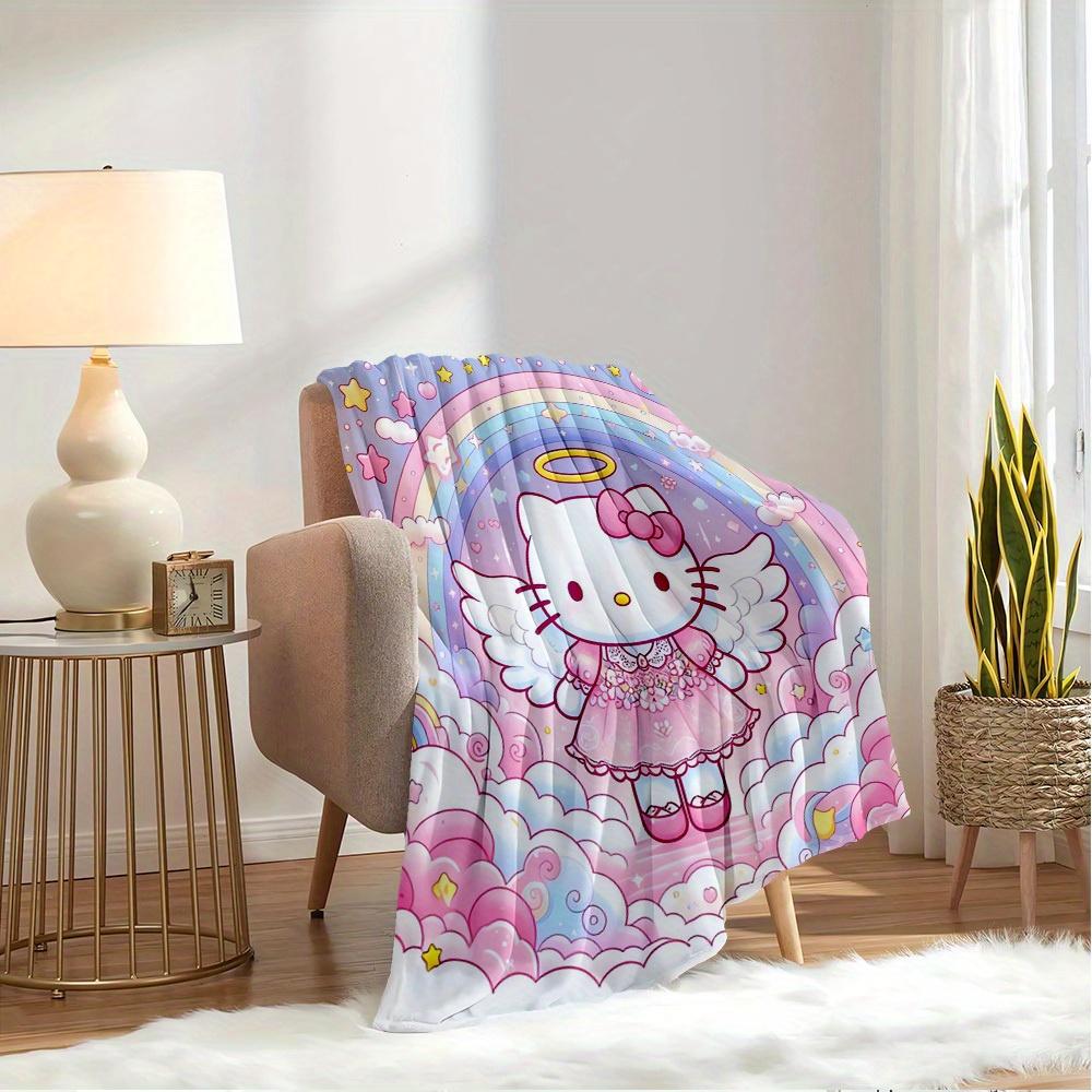 1pc Hello Kitty Angel Wings Rainbow Cloud Star Design Home Flannel Blanket - Seasonal Universal Comfortable Washable Gift for All Ages, Perf