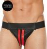 Jockstrap with Zip Striped Front Black-Red - Ouch! Harness - JockStrap