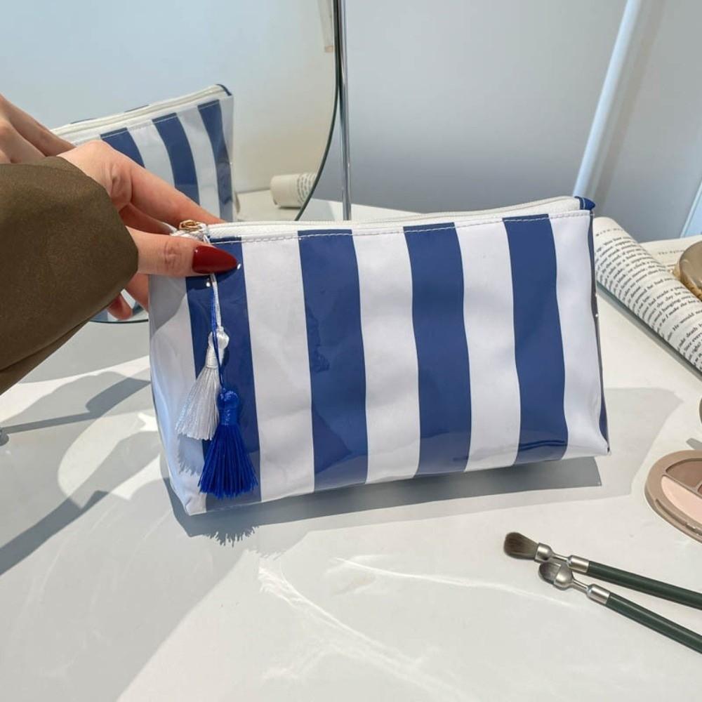 Large Capacity Striped Cosmetic Bag Waterproof Beach Storage Bag Fashion PVC Toiletry Bag  Women
