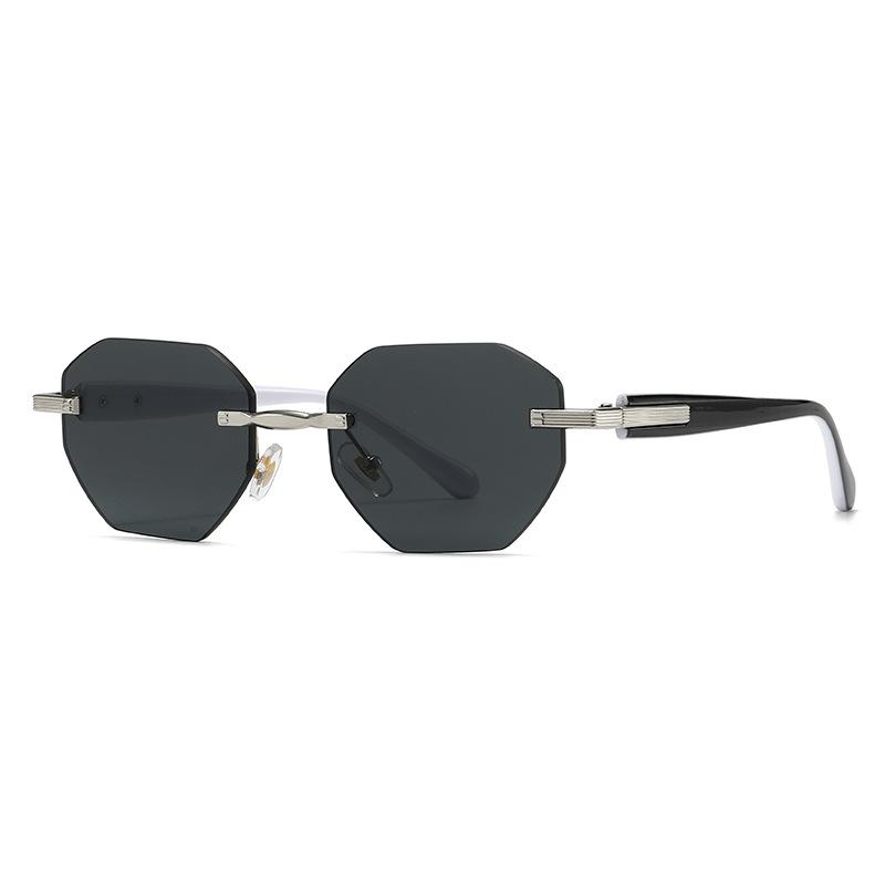 Frameless trimmed octagonal sunglasses men, retro metal temple outdoor driving sunglasses fashion glasses