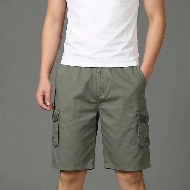 Men'S Plus Size Casual Shorts Summer Pure Cotton Cargo Shorts Multi-Pocket Loose Breathable Knee-Length Beach Shorts