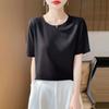 Spring and Summer New Round Neck Knitted Short-sleeved T-shirt for Women, Solid Color, Thin and Loose Pullover Base Layer