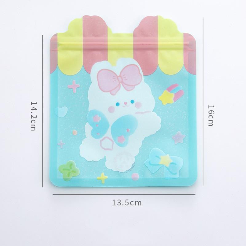 3 шт., прозрачная сумка для хранения карточек с милыми мультяшными животными на молнии, органайзер для мелких предметов Kawaii для девочек, заколка для волос, упаковочная сумка для конфет