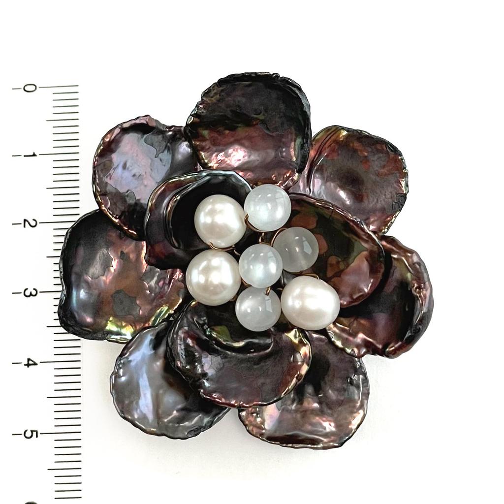 Пресноводный Жемчуг Коричневый Жемчуг Цветок Цветок Лунный Камень Брошь Клип Натуральный Камень Энергетический Камень A1119 [Вишня]