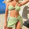 Summer European American New Solid Color Single Shoulder Women's Clothing Strapless Fabric Three Piece Swimsuit Y2K Bikinis Set