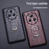 Honor Magic5 Ultimate va Magic5Pro telefonlari uchun timsoh terisidan qilingan himoya qopqog'i, tayanch bilan.