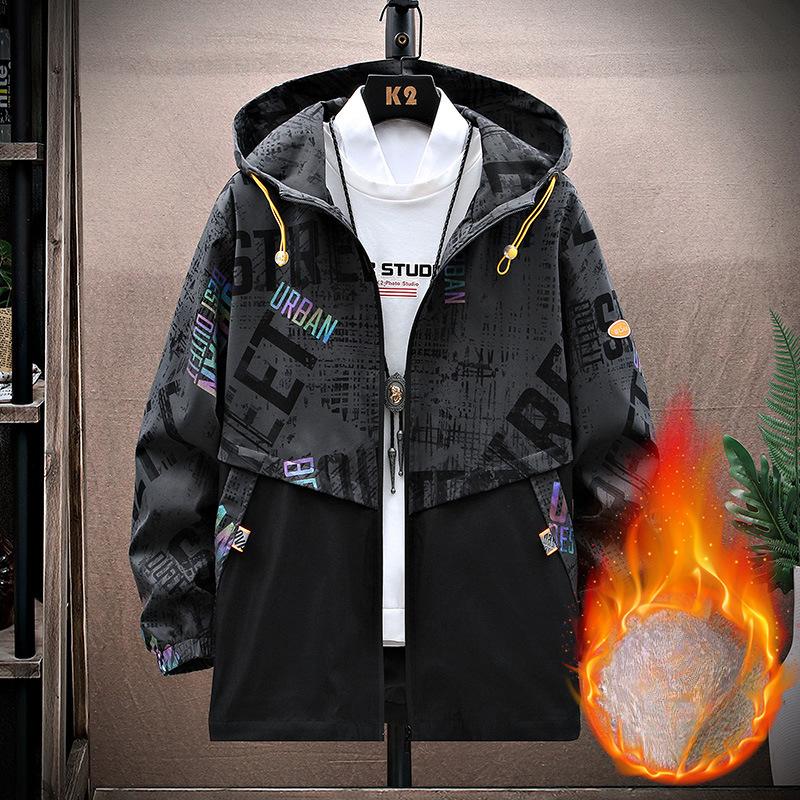 Весенняя и осенняя куртка мужская куртка с капюшоном Tooling Korean Edition Trend Casual Loose Large Size Winter Fleece Thicked Top