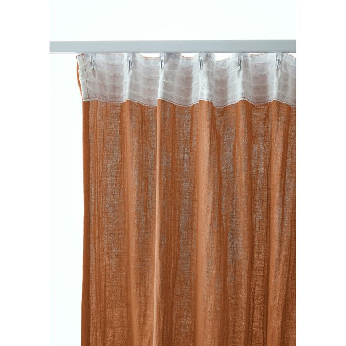 Lot de 2 rideaux galon fronceur "Gaïa" 140 x 240 cm "Gaze de Coton" l'Effet Papillon - Gaia Abricot - 2 panneaux 140 x 240 cm