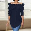 ZANZEA Women Casual Off Shoulder Long Sleeve Plain Blouse