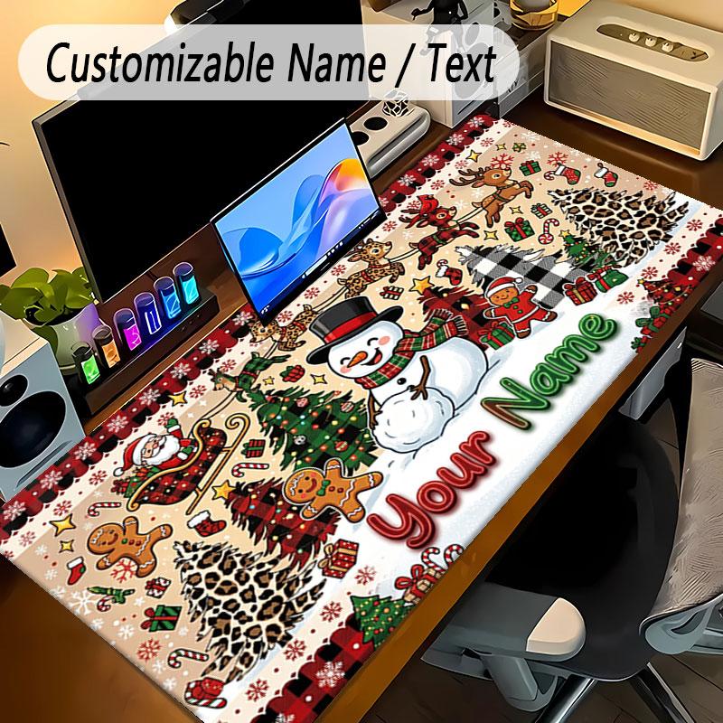 Christmas Theme Personalized Mouse Pad Custom Name Text Non Slip Desk Pad For Laptop Office Desktop
