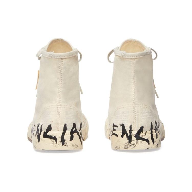 Balenciaga Paris High Top Sneakers 'White Destroyed Cotton and White Rubber with Graffiti' Men's 688752W3RR49010