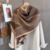 Осенний теплый шарф из имитации кашемира с короткой бахромой, модный жаккардовый шарф с буквенной вязкой, осенне-зимняя теплая шаль