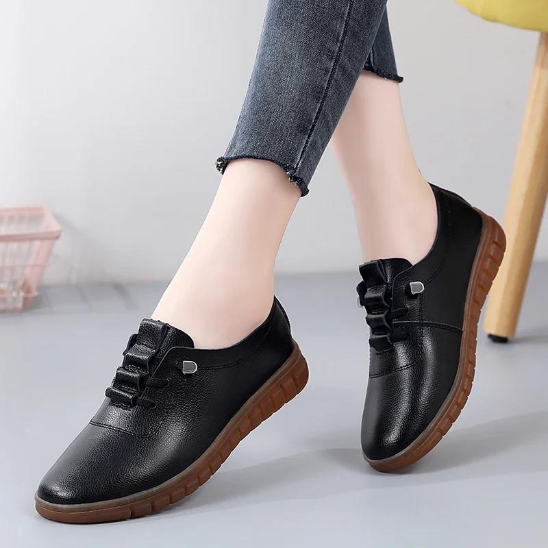 Sneakers Women Casual Shoes Spring Autumn Flats Genuine Leather Moccasins Woman Slip-on Loafers Female Boat Shoes