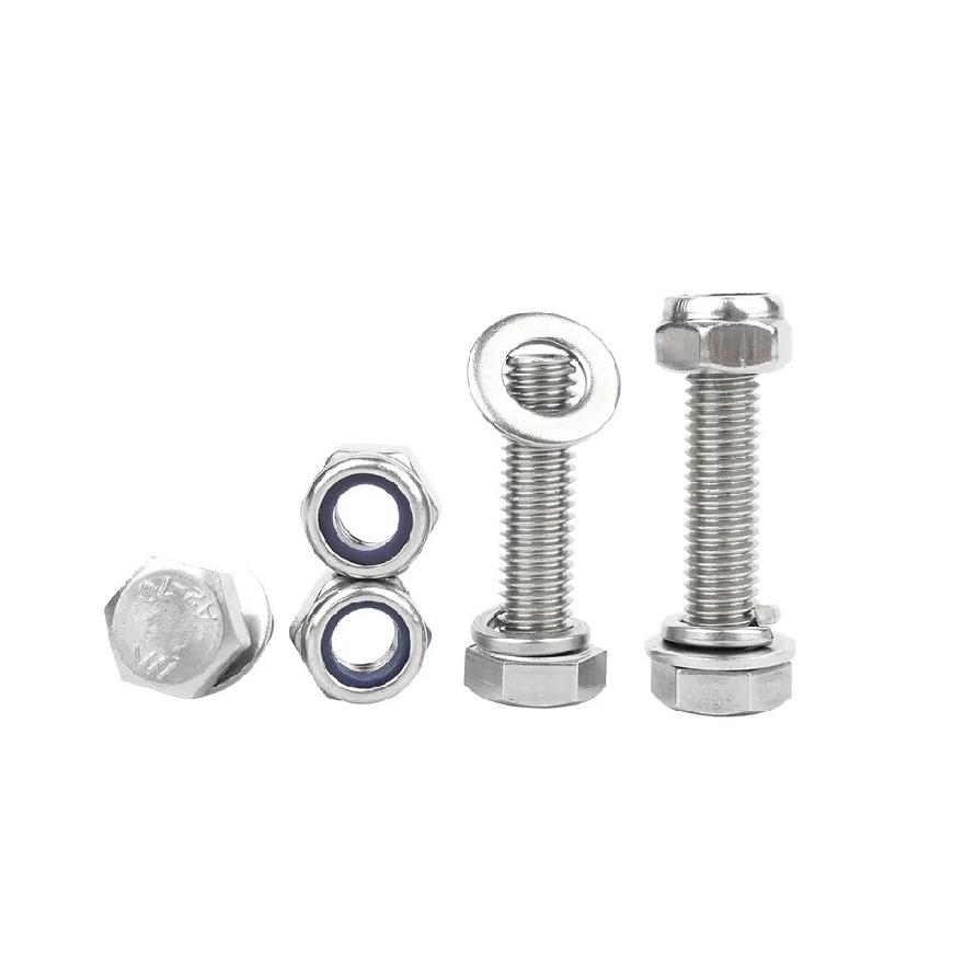 Hexagon Head Bolts and Lock Nuts Washers Set Stainless Steel Hex Head Screws With locknut Kit Spring Washers M4 M5 M6 M8 M10 M12