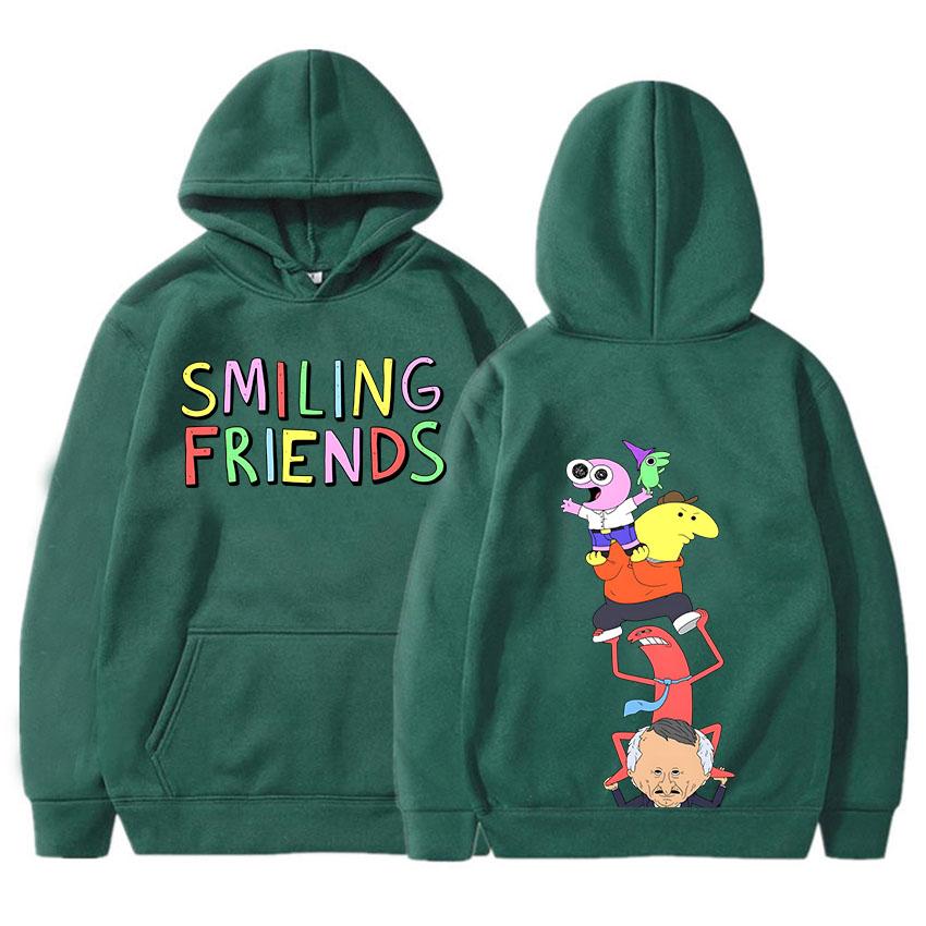 Anime Smiling Friends Print Hoodies Alan Mr.Frog Glep Pim Charlie Mr. Boss Sweatshirts Winter Long Sleeve Hooded Pullovers Men