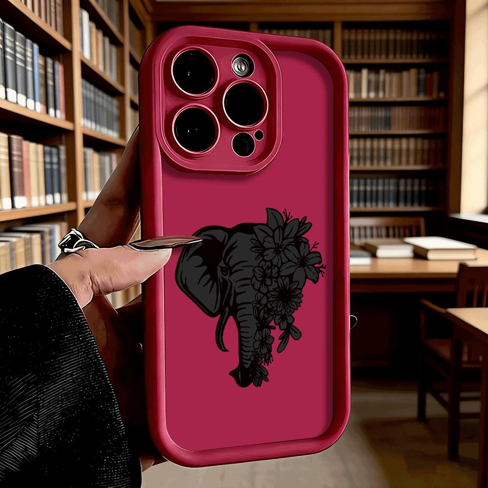 Чехол для телефона 'Слон с цветочным декором' для iPhone 17 16 15 14 13 12 11 Pro Max Plus, Защитный, Гелевый, Гибкий, Противоударный