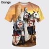 Summer Round Neck 3D Templar Knight Pattern Printed Top Fashionable Casual Short Sleeved Men's T-shirts