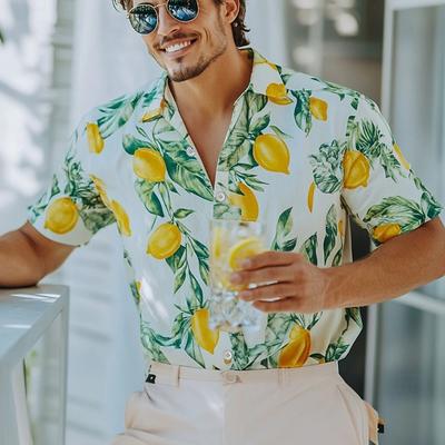 Мужская рубашка с освежающим лимонным 3D-принтом, рубашка на пуговицах, повседневная летняя рубашка с коротким рукавом, повседневная одежда для отпуска