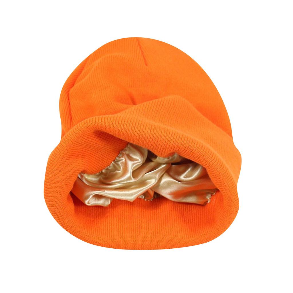 Женская вязаная шапка на атласной подкладке, акриловые зимние шапки для женщин и мужчин, мягкая теплая вязаная шапка с шелковой подкладкой и манжетами