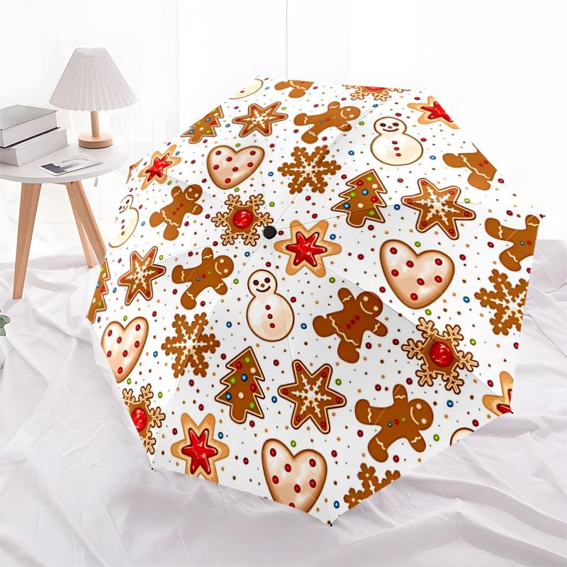 1pc Gingerbread Cookies Automatic Folding Umbrella, Heavy-Duty 8-Rib Construction, Perfect for Everyday yy251114184
