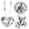 Peace And Love Anti-War Series Heart-Shaped Safety Chain Diy Bracelet Beaded Accessories 925 Silver Beads