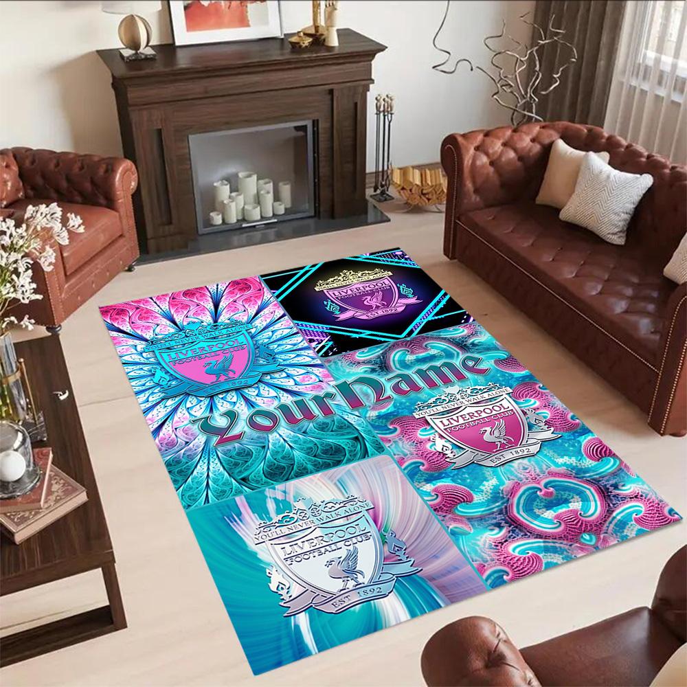 Liverpool Customize Text Floor Mat Design for Playrooms Dining Room Game Room Living Rooms Anti-slip Rug Anime Office Decor Perfect Gift for Women/Men