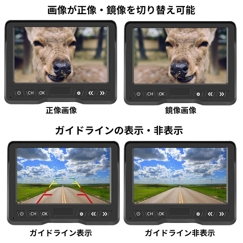 Монитор камеры заднего вида Tonowu AHD Монитор заднего вида с IPS ЖК-дисплеем Переключаемый между нормальным и зеркальным режимом Направляющая линия Совместим с 12 В до 24 В Включает 7 м