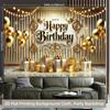 2D flat design, 1 piece luxury gold birthday background banner - vibrant 2D flat printed polyester fabric