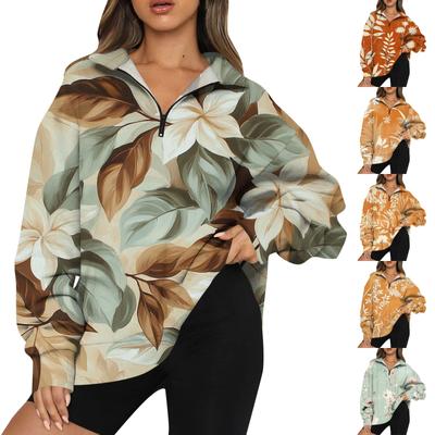 Женская мода повседневная толстовка с длинным рукавом и принтом на молнии с высоким воротом и заниженными плечами