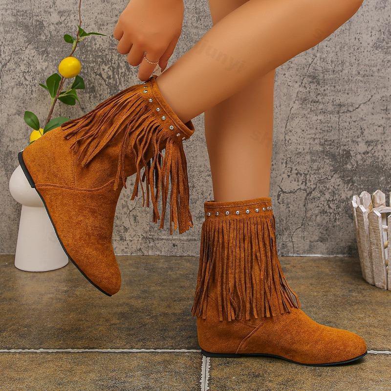 Модные женские ботинки челси с кисточками 2025 Новые осенние ботинки в западном стиле Дизайнерская мода Ретро обувь Женские однотонные удобные ботильоны Женские
