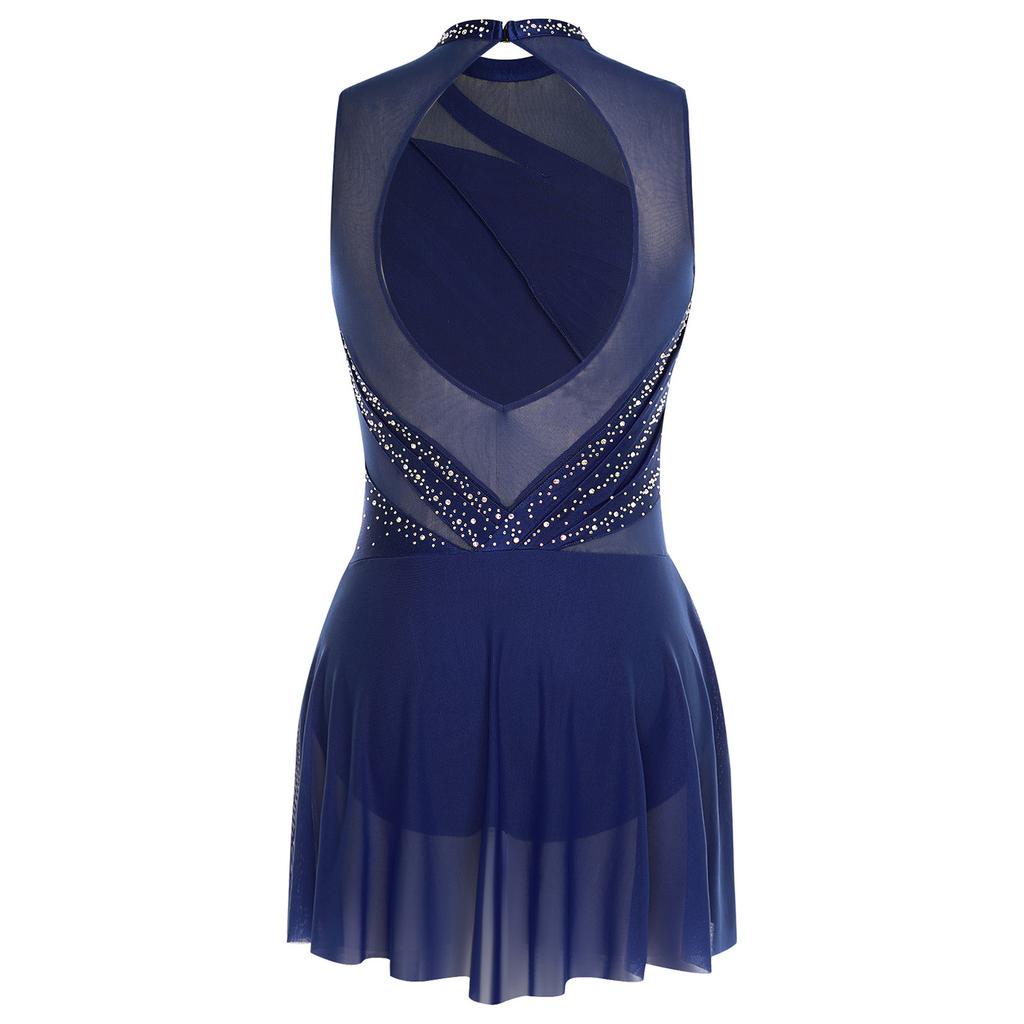 Womens Gymnastics Latin Figure Skating Ballet Leotard Costume Sleeveless Rhinestone Bodysuit Tango Chacha Performance Dancewear