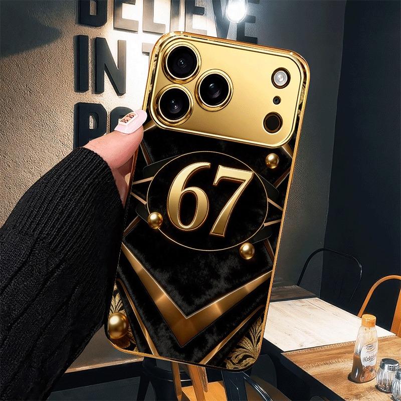 Чехол для телефона из стекла с узором из позолоченных овальных цифр, золотистая металлическая краска, для iPhone 11 12 13 14 15 16 17 Pro Max 14 Plus 17Air 16E