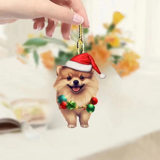 Рождественская собака, зеркало заднего вида, подвеска, украшение для автомобиля, милый щенок в рождественской шапке, украшения для рождественской елки, автомобильные аксессуары