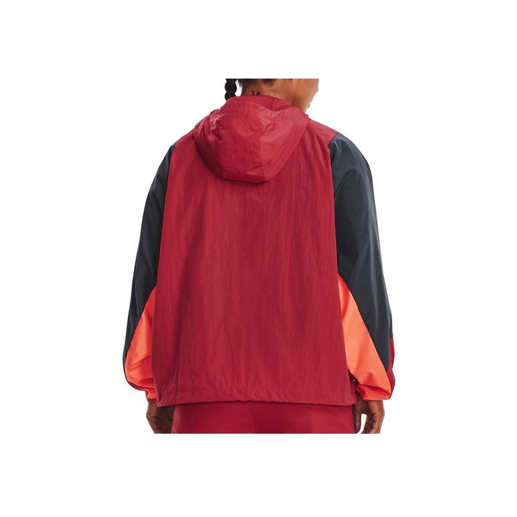Under Armour Color Block Woven Half-Zip Hooded Training Sweatshirt Women Sweatshirt Red 1376920-638