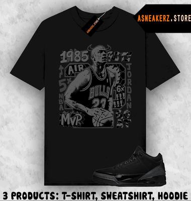 Футболка в тон к кроссовкам Vintage Bulls MJ 23, модель AJ 3 Black Cat, унисекс.