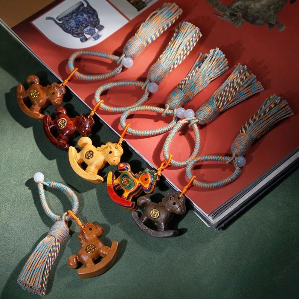 Wooden Mobile Phone Chain Traditional Zodiac Key Ring Neck Pendant Horse Pendant Year of The Horse