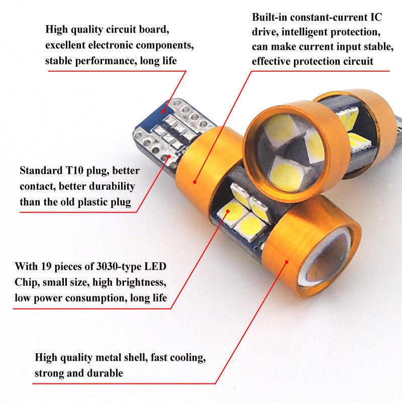 1 пара янтарных автомобильных парковочных огней T10 168 194 2825 W5W 19SMD светодиодная лампа